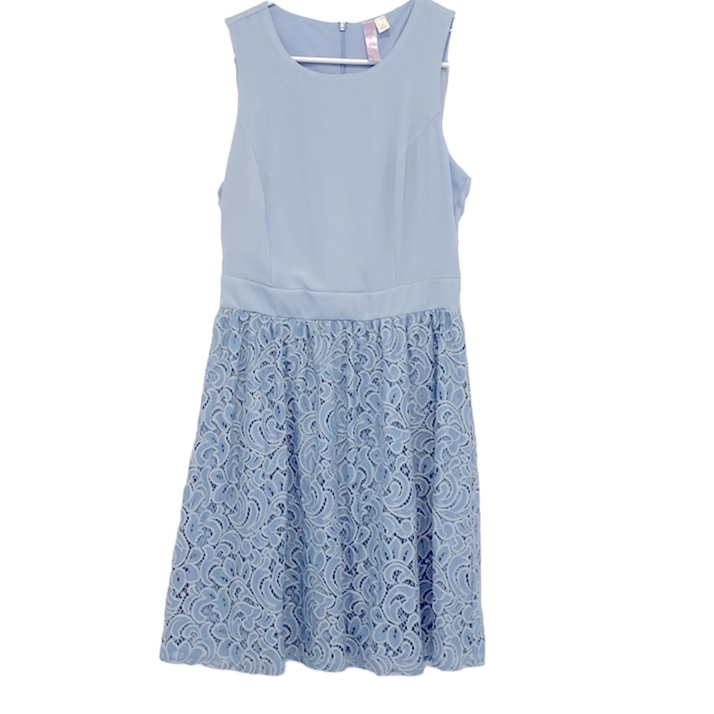 Alya light blue dress with floral detailing on bottom